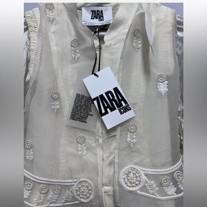 Zara Sheer White Embroidered Top